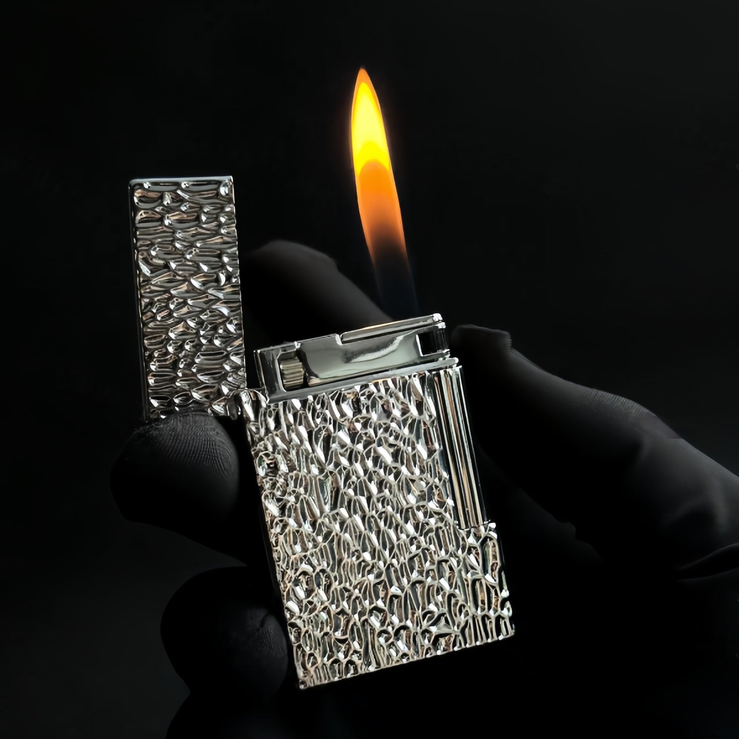 Vintage Meteorite Texture Double Flame Lighter – Luxury Windproof Refillable Butane Lighter for Men