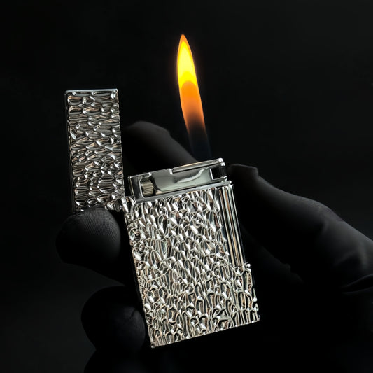 Vintage Meteorite Texture Double Flame Lighter – Luxury Windproof Refillable Butane Lighter for Men