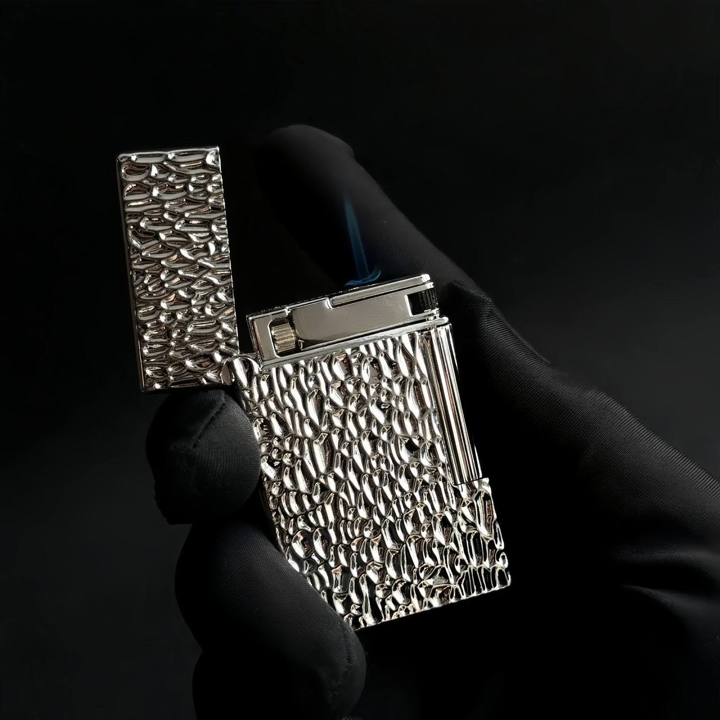 Vintage Meteorite Texture Double Flame Lighter – Luxury Windproof Refillable Butane Lighter for Men