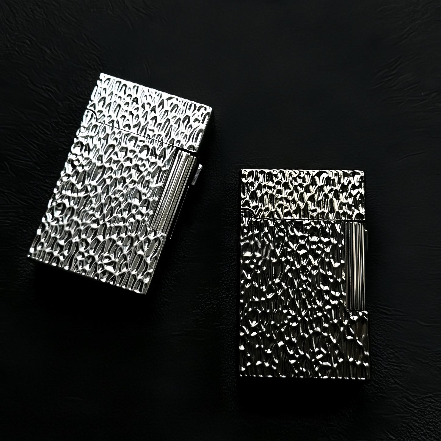 Vintage Meteorite Texture Double Flame Lighter – Luxury Windproof Refillable Butane Lighter for Men