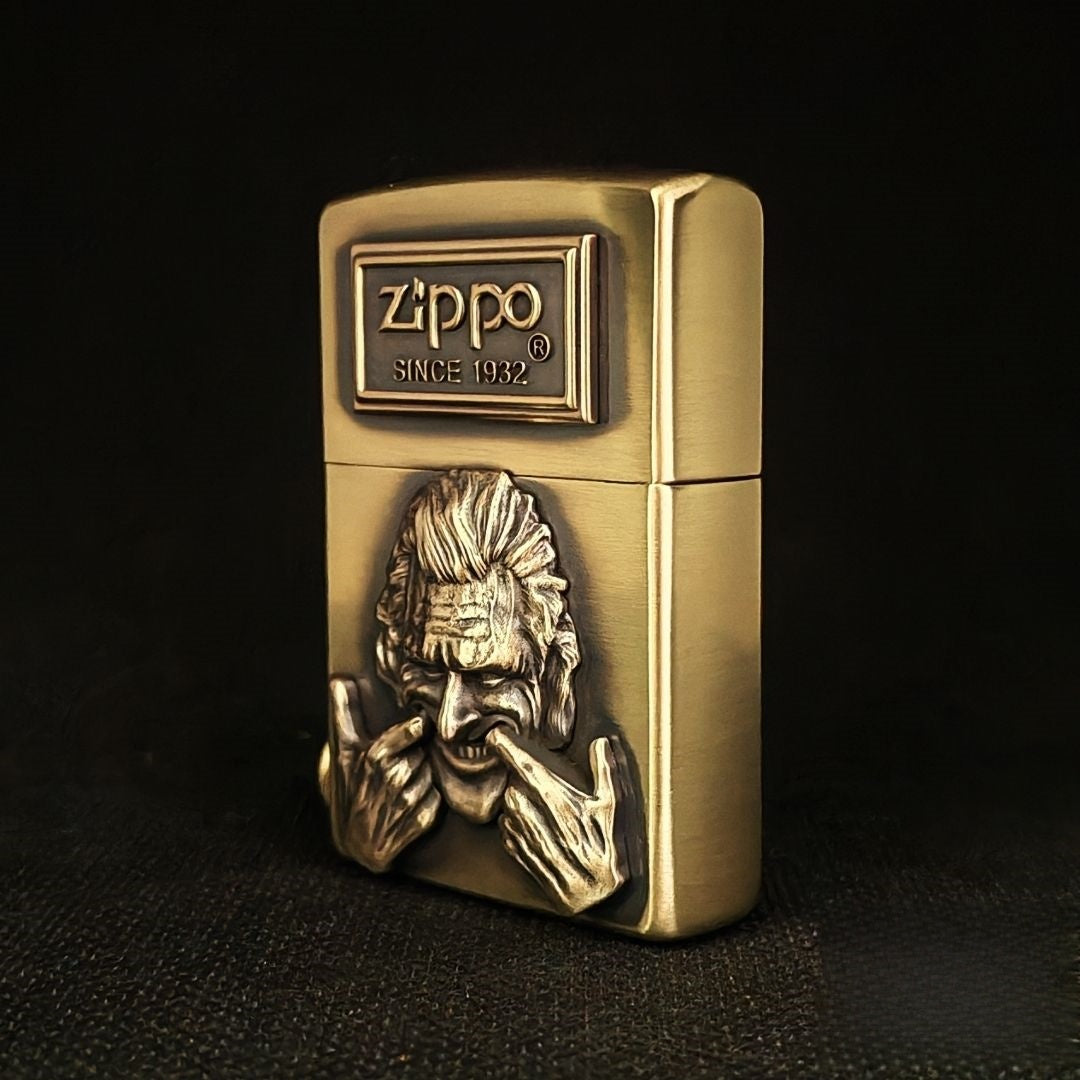 Handcrafted Brass Relief Windproof Lighter Based on an Authentic Zippo