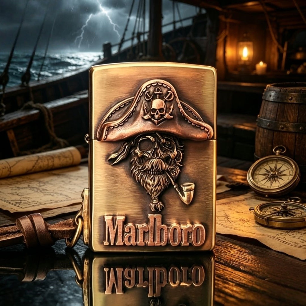 Authentic Zippo Vintage Pirate Skull Brass Edition